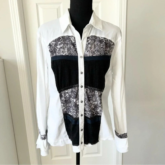 Steilmann Stretchy Patchwork Button Down  Shirt - Picture 1 of 16